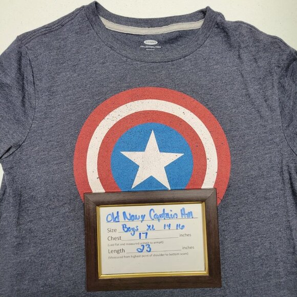 Old Navy Captain America Shield Tee Shirt Boys XL 14 16 Blue Gray School Hero - Picture 4 of 5